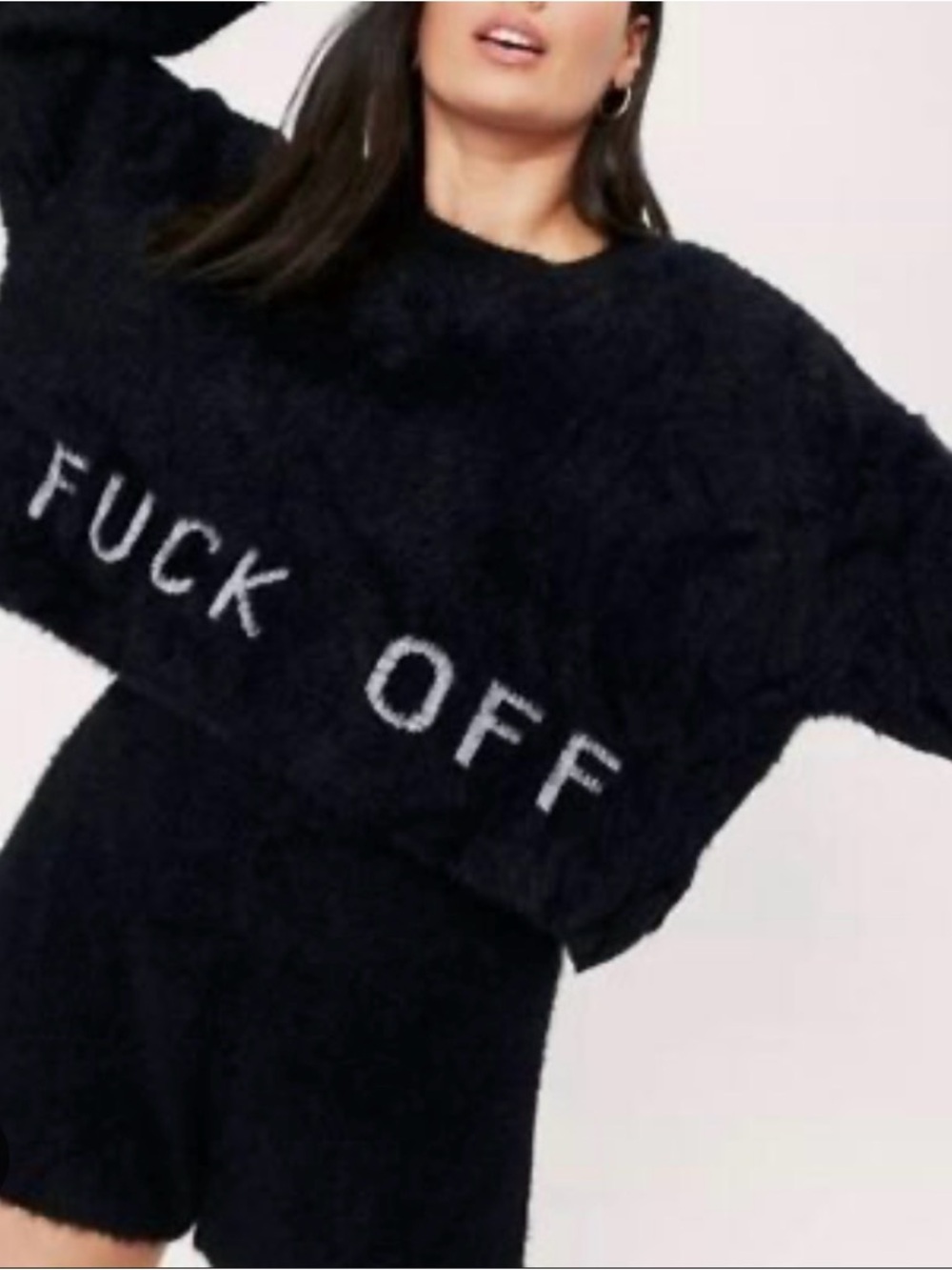 Nasty Gal Black Cozy Knit Sweater with 'F*** OFF' Slogan